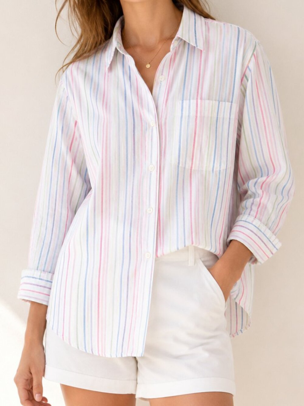 GAP Oversized Linen Blend Preppy Striped Button Front Shirt SZ Small Coastal